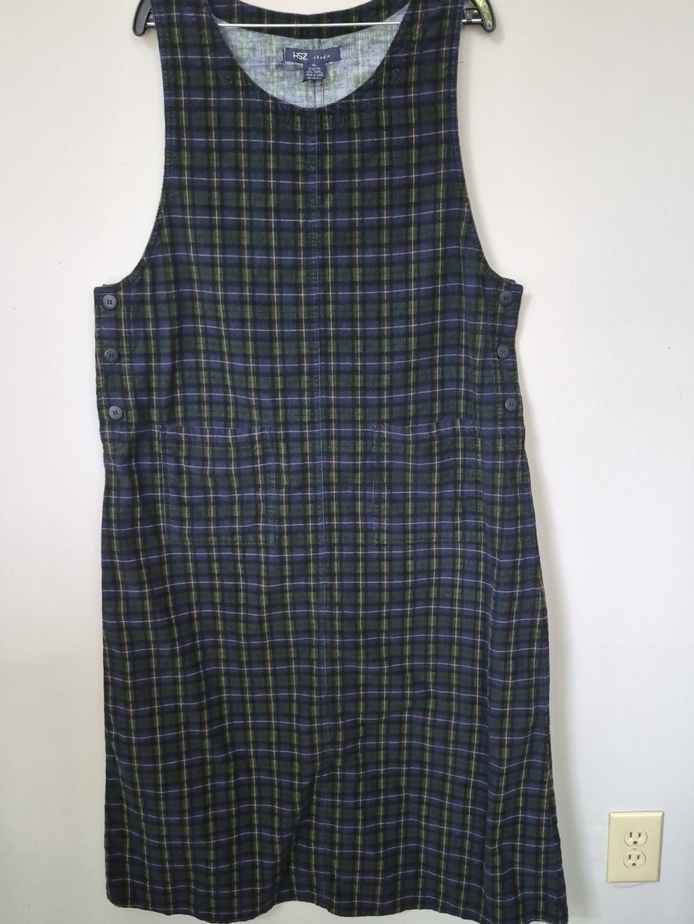 Modest Corduroy Jumper Plaid Sleeveless Dress Womens XL Cottagecore Prairie